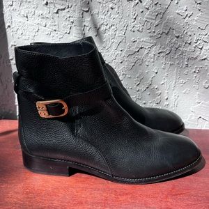 Tory Burch Brooke Black Tumbled Leather Ankle Boots Booties 10.5 M